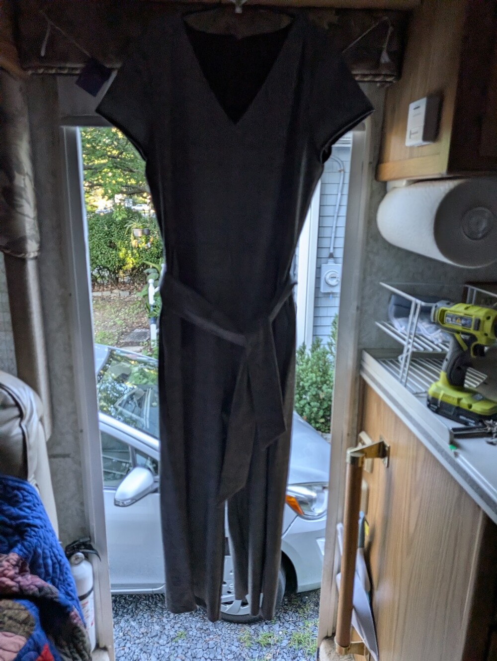 Ann Taylor Factory Dark Gray V-Neck Jumpsuit with Waist Tie